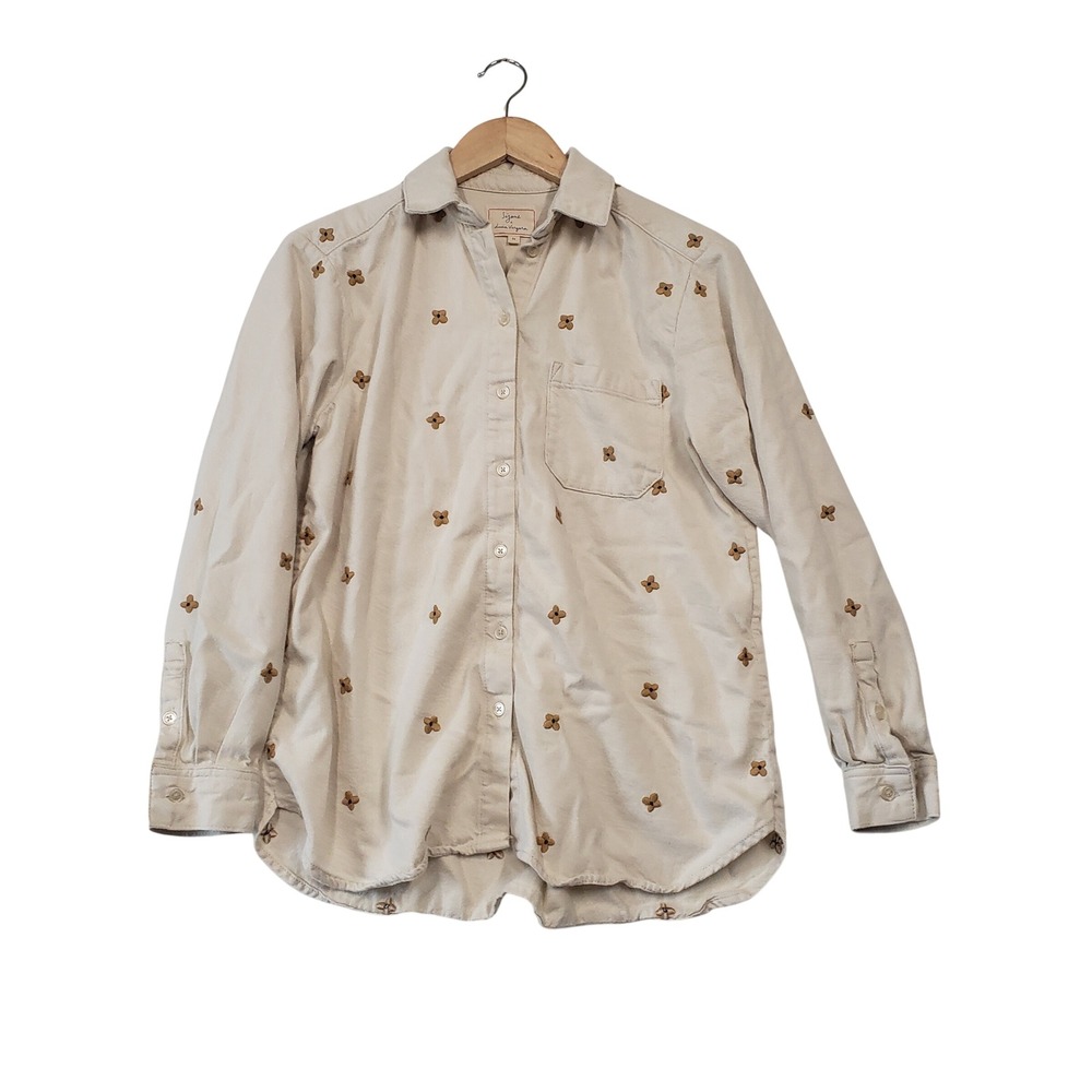 Sezane Lucia Vergara Max Shirt Womens 34 Cream Floral Embroidered Silk Blend